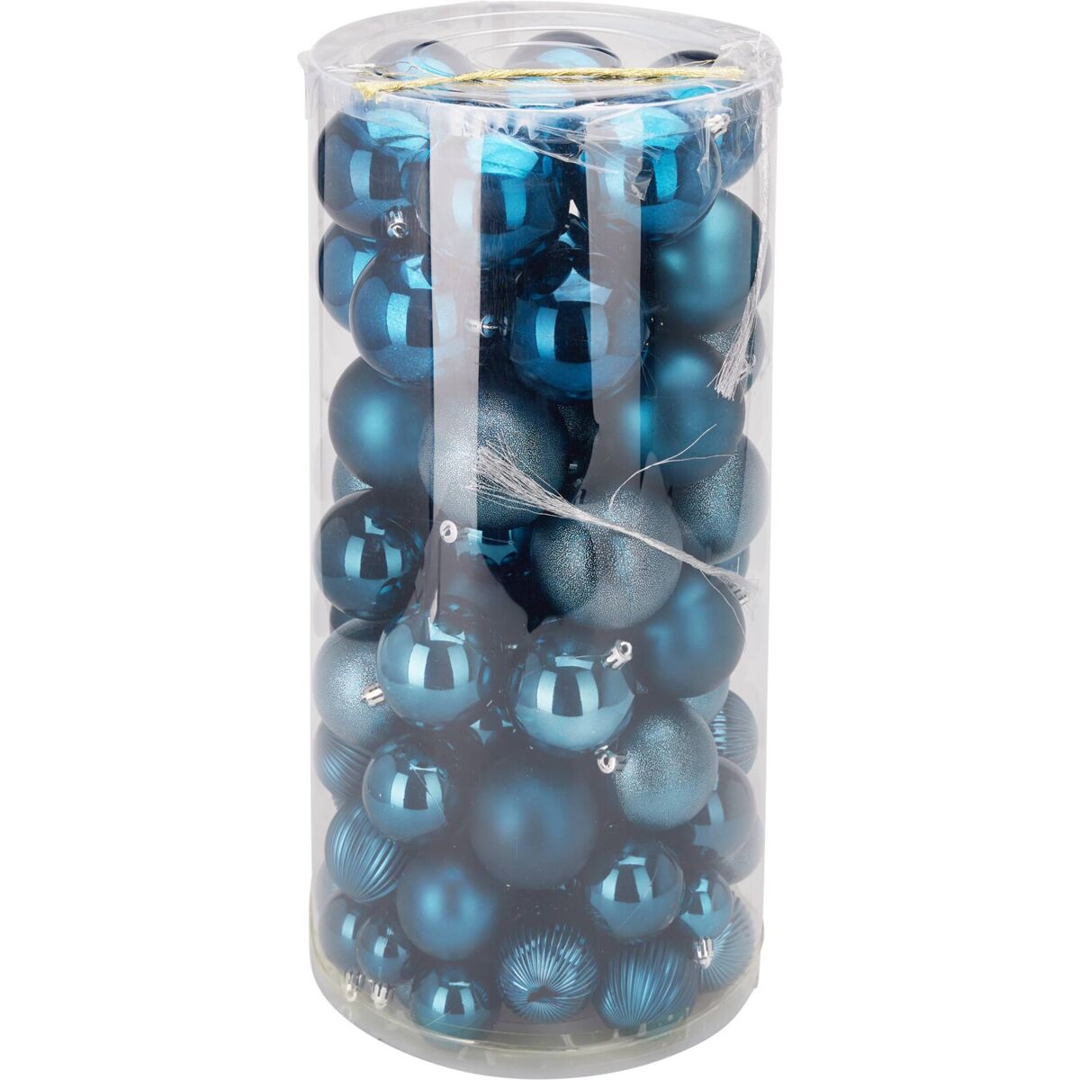 Well home conjunto de 100 bolas de natal azuis em tubo pet com diferentes desenhos e acabamentos