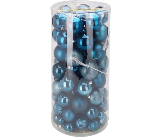 Well home conjunto de 100 bolas de natal azuis em tubo pet com diferentes desenhos e acabamentos