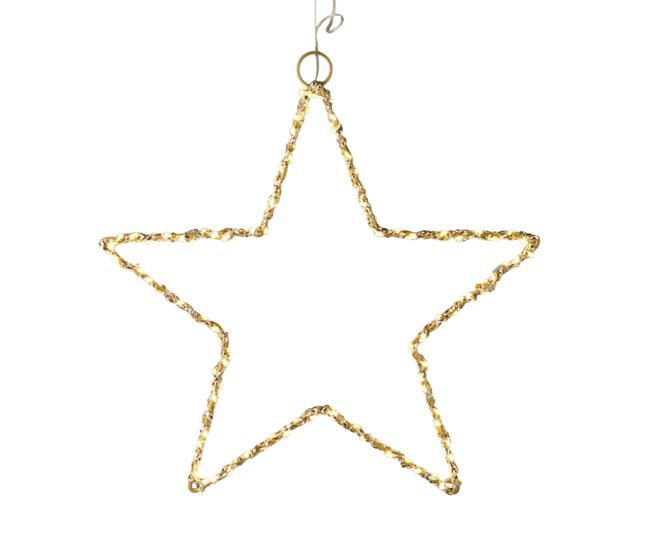 Well home estrela luminosa de metal dourado com 120 luzes led 30x30x0,5cm