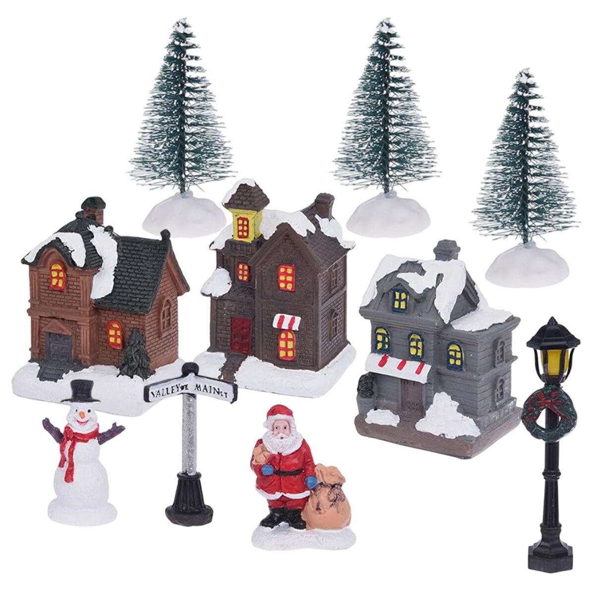 Conjunto de 10 peças de vila de natal da well home com luzes led