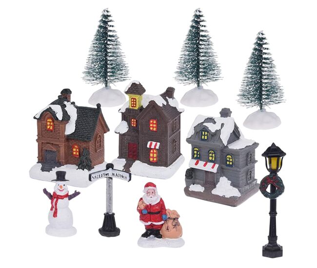 Conjunto de 10 peças de vila de natal da well home com luzes led