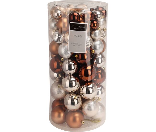 Well home conjunto de 100 bolas de natal âmbar em tubo pet com diferentes designs e acabamentos