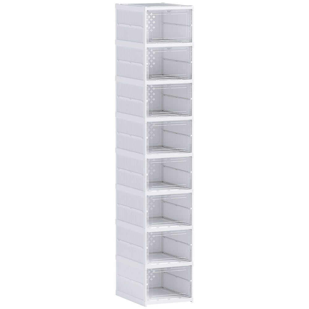 Homcom sapateira dobrável organizador para sapatos de 8 níveis com portas transparentes para sapatos até tamanho 43 não requer montagem 26x35x140 cm