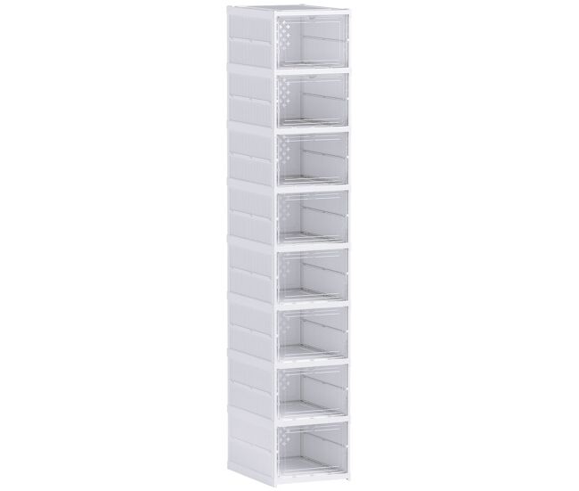 Homcom sapateira dobrável organizador para sapatos de 8 níveis com portas transparentes para sapatos até tamanho 43 não requer montagem 26x35x140 cm