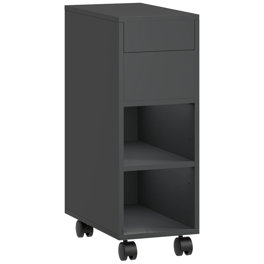 Homcom mesa auxiliar com bancada deslizante e rodas mesa auxiliar com armazenamento oculto e étagère ajustável para sala de estar quarto 45x25x70 cm noir