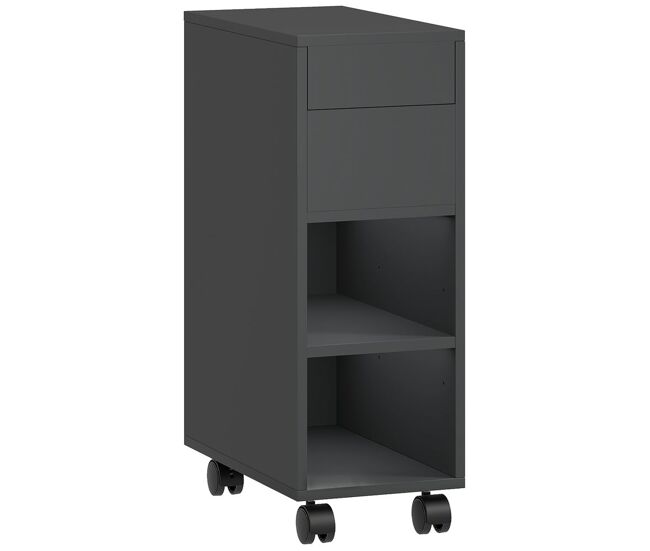 Homcom mesa auxiliar com bancada deslizante e rodas mesa auxiliar com armazenamento oculto e étagère ajustável para sala de estar quarto 45x25x70 cm noir
