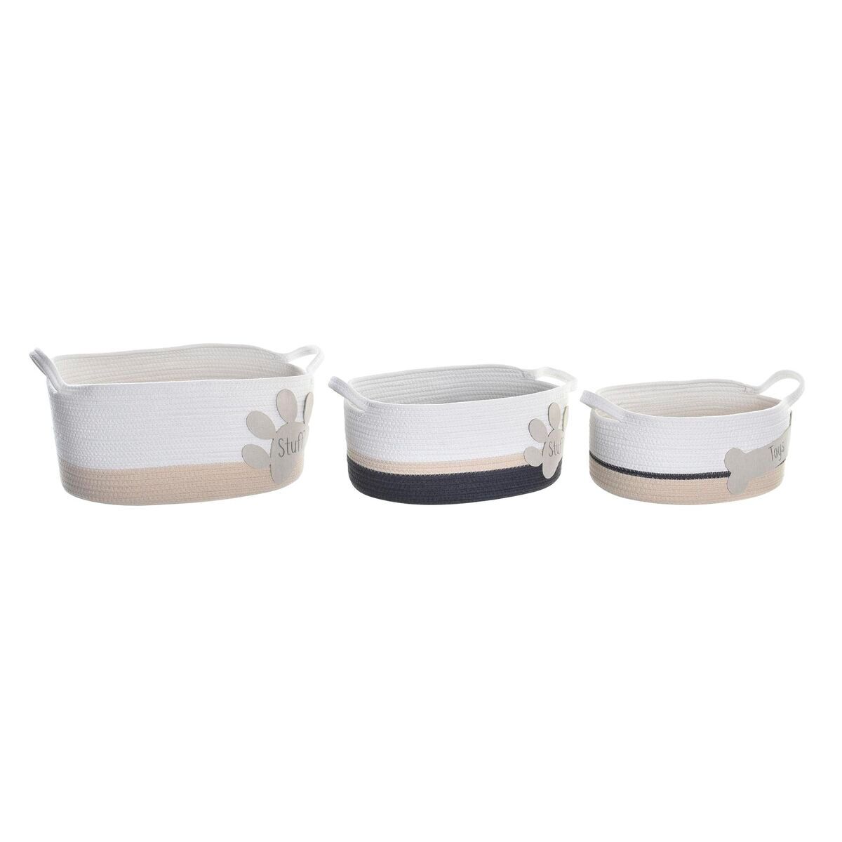 Conjunto de cestas dkd home decor blanc gris creme 60 x 31 x 25 cm 3 peças