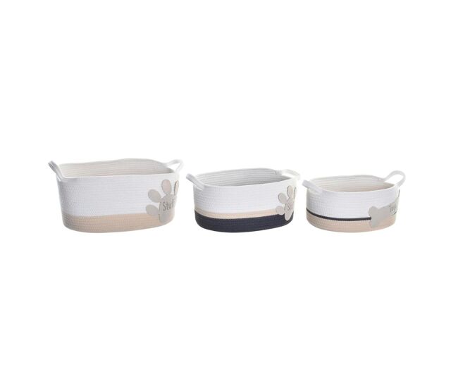 Conjunto de cestas dkd home decor blanc gris creme 60 x 31 x 25 cm 3 peças