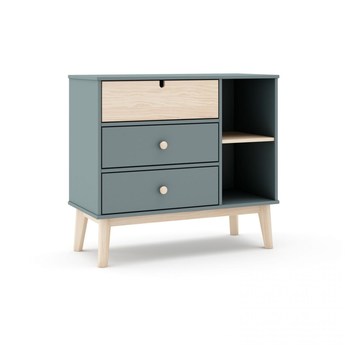 Cómoda misty cloud 3 gavetas verde salvia - oak 90 x 81 x 40 cm