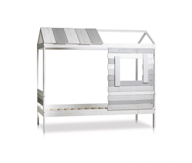Cama estilo cabana com efeito envelhecido 102 x 200,6 cm barnie w vintage - grayscale 200,6 x 181,5 x 102 cm