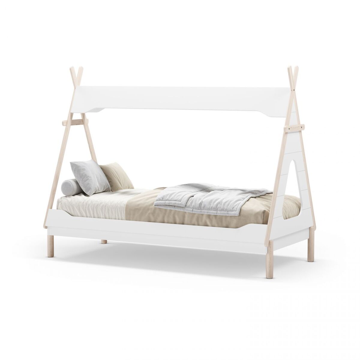 Cama cabaña tipi nest blanco mate - oak 210 x 165 x 104 cm