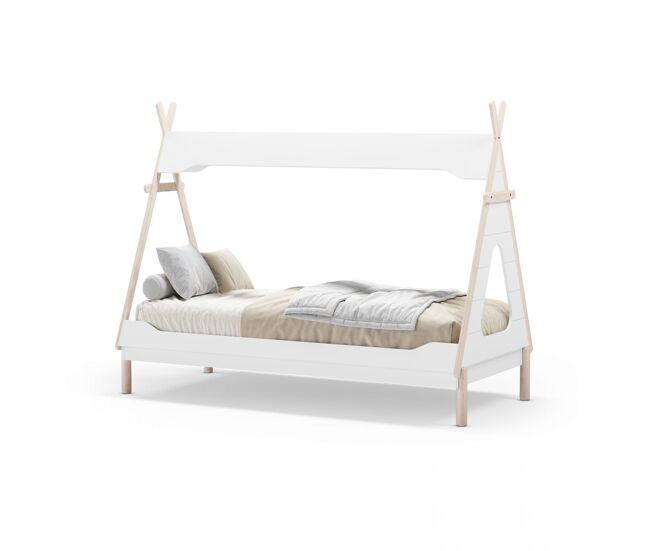 Cama cabaña tipi nest blanco mate - oak 210 x 165 x 104 cm