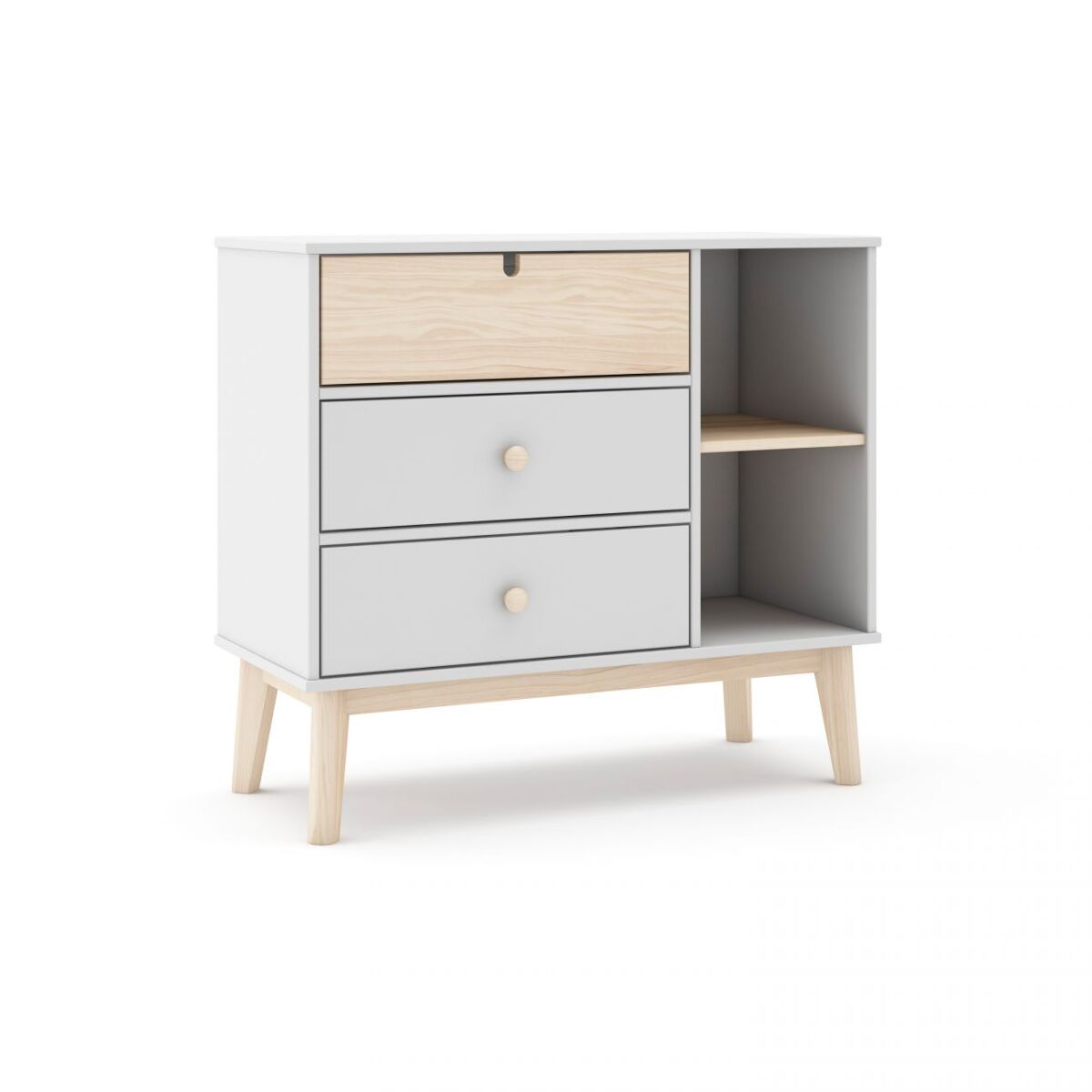 Cómoda misty cloud 3 gavetas blanco mate - oak 90 x 81 x 40 cm