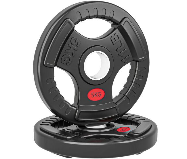 Sportnow discos de pesos com orifício de ø50 mm 2 discos de 5 kg com anel interior de aço e triplo aperto para halteres e barras treino fitness em
