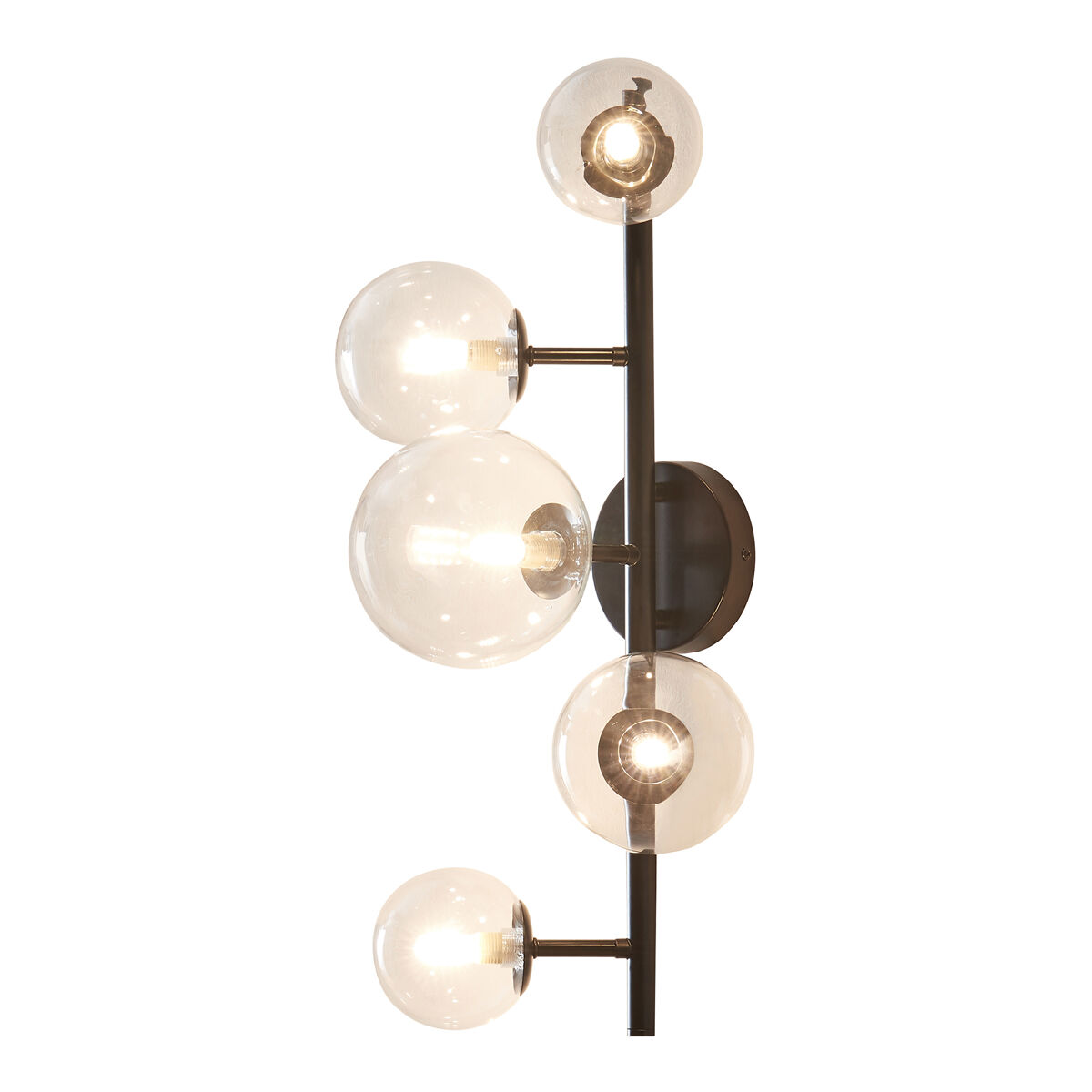 Candeeiro de parede makkor de 5 luzes metal e vidro 62x35x24 cm preto [lux.pro]