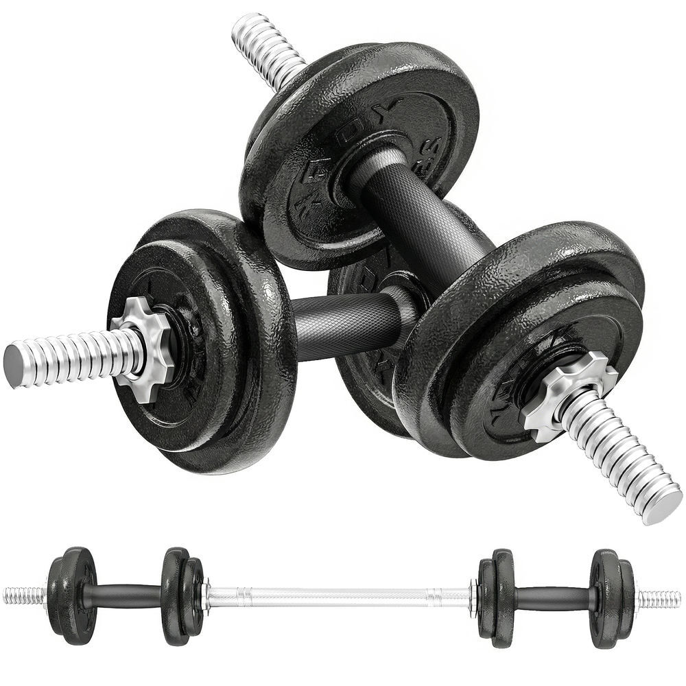 Sportnow conjunto de halteres ajustáveis 2 em 1 20 kg conjunto de pesos com barras retas de ligação e pegas antiderrapantes pesos e halteres fitness