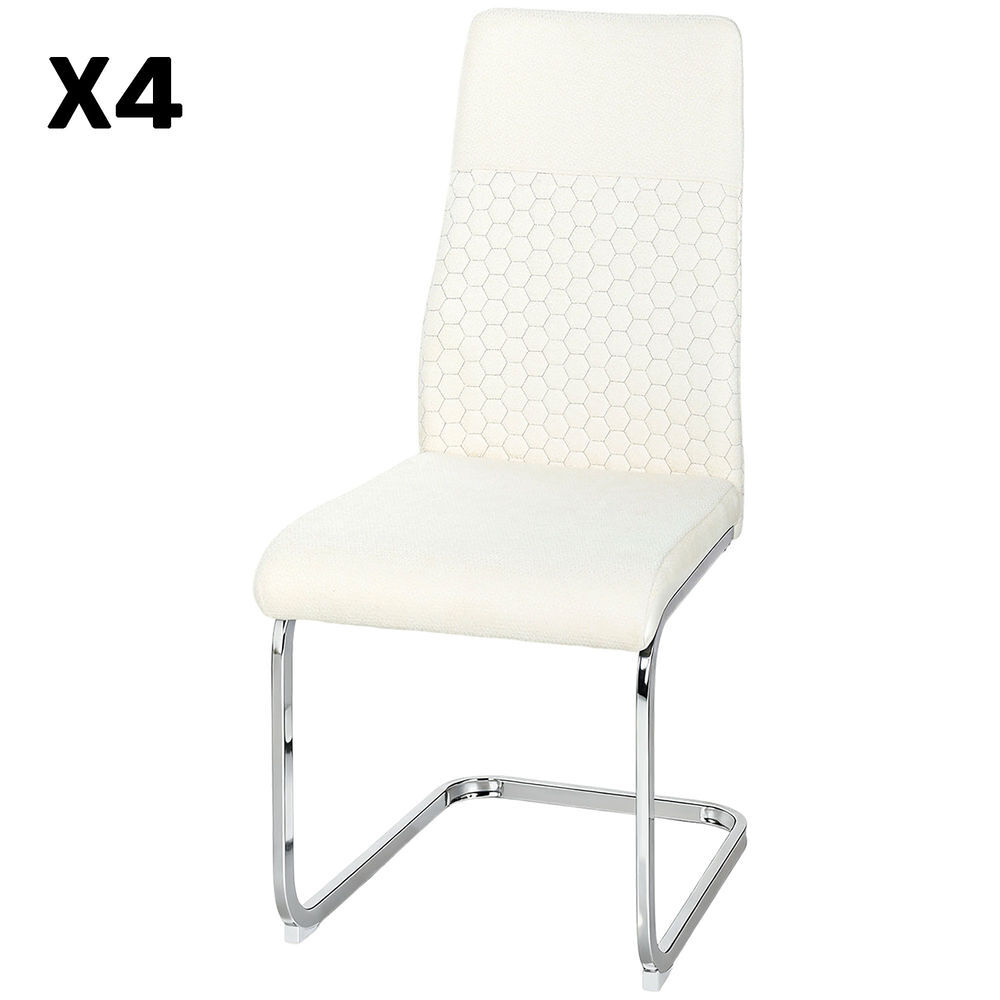 Homcom conjunto de 4 cadeiras de sala de jantar estofadas em veludo com assento acolchoado e pés de metal cadeiras cantilever modernas 45x61x98 cm creme