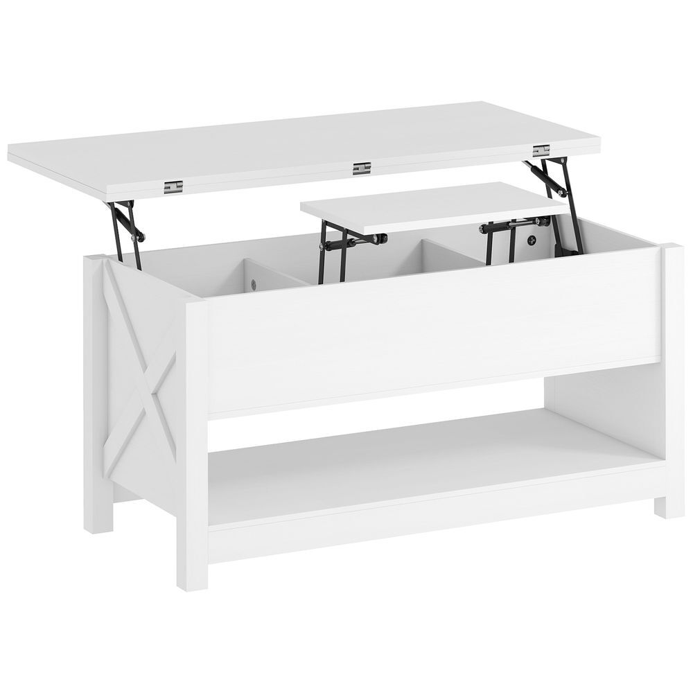 Homcom mesa de centro elevatória e extensível com compartimentos ocultos e étagère aberta para sala de estar escritório 100x90x64 cm blanc