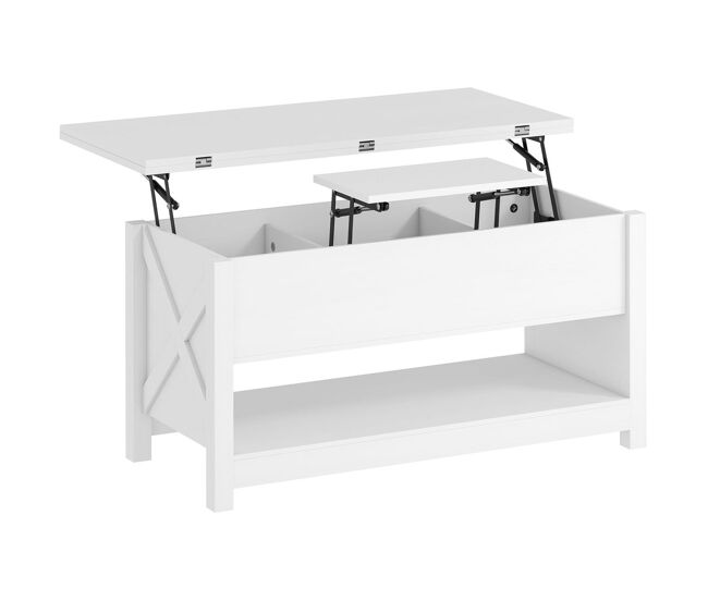 Homcom mesa de centro elevatória e extensível com compartimentos ocultos e étagère aberta para sala de estar escritório 100x90x64 cm blanc