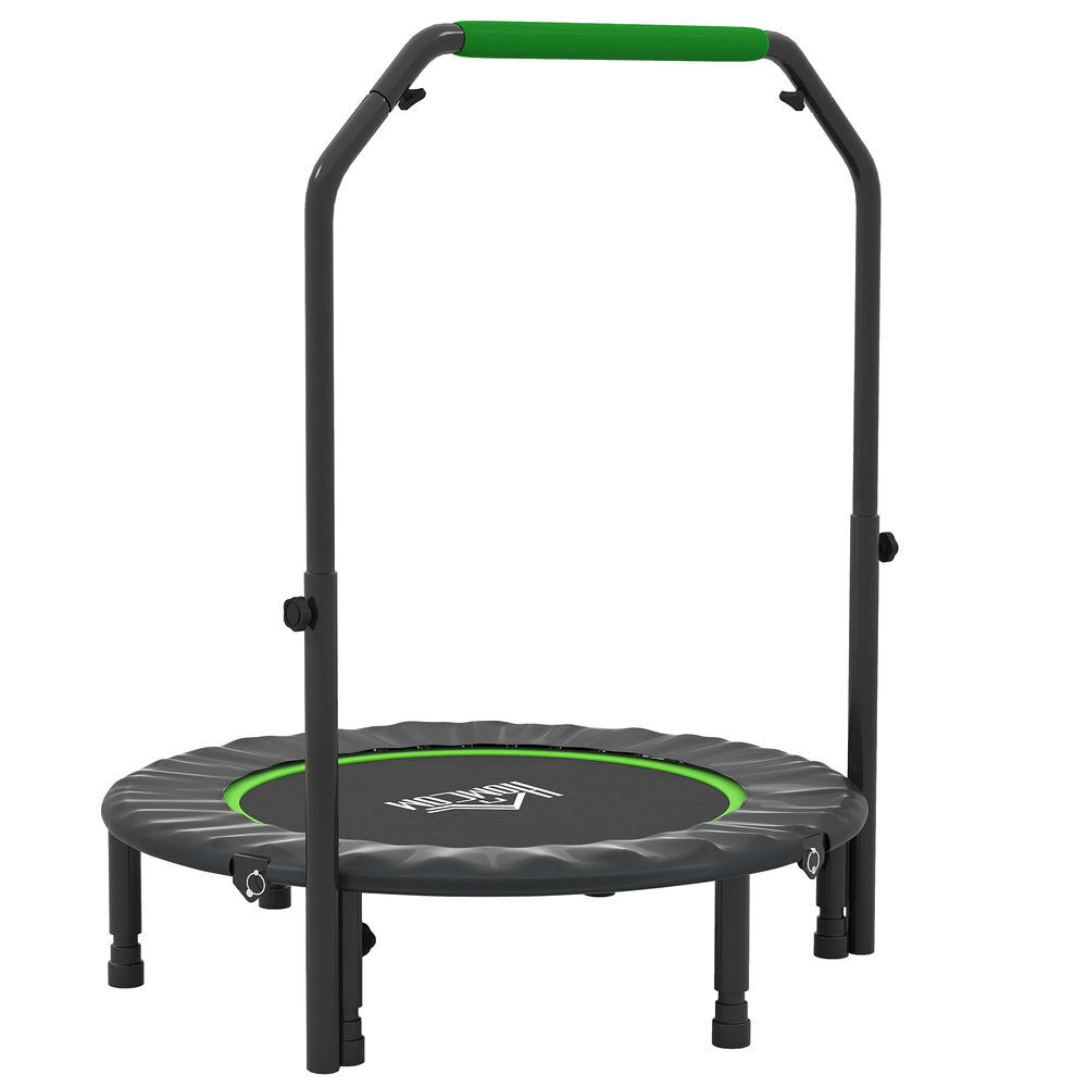 Homcom trampolim fitness ø102 trampolim dobrável com pega ajustável em 4 níveis estrutura de aço para treino de pernas corpo em casa escritório ginásio verde