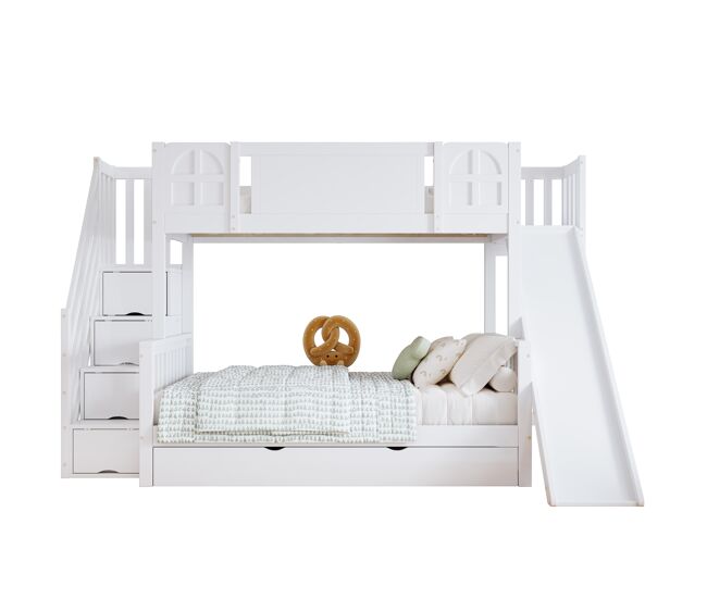Beliche 90x200 cm - com janela, escorregador, gavetas com rodinhas, escada com corrimão e 4 compartimentos - branco