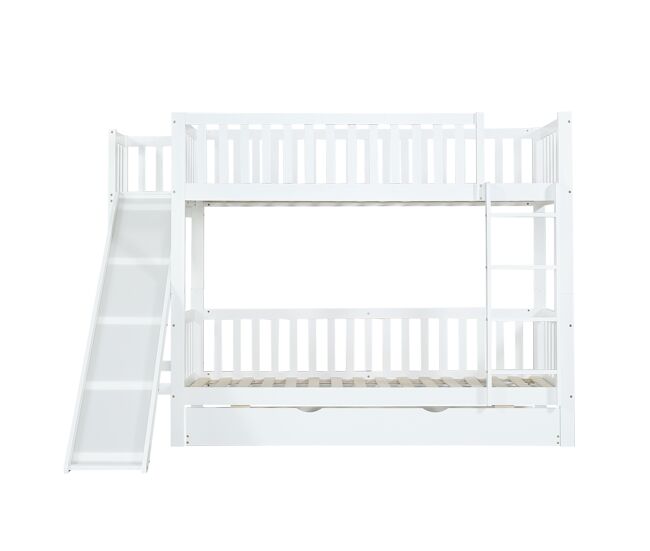 Beliche com cama extra 90x200/190 cm - com proteção, escorregador, prateleiras, escada reta de 4 degraus - branco