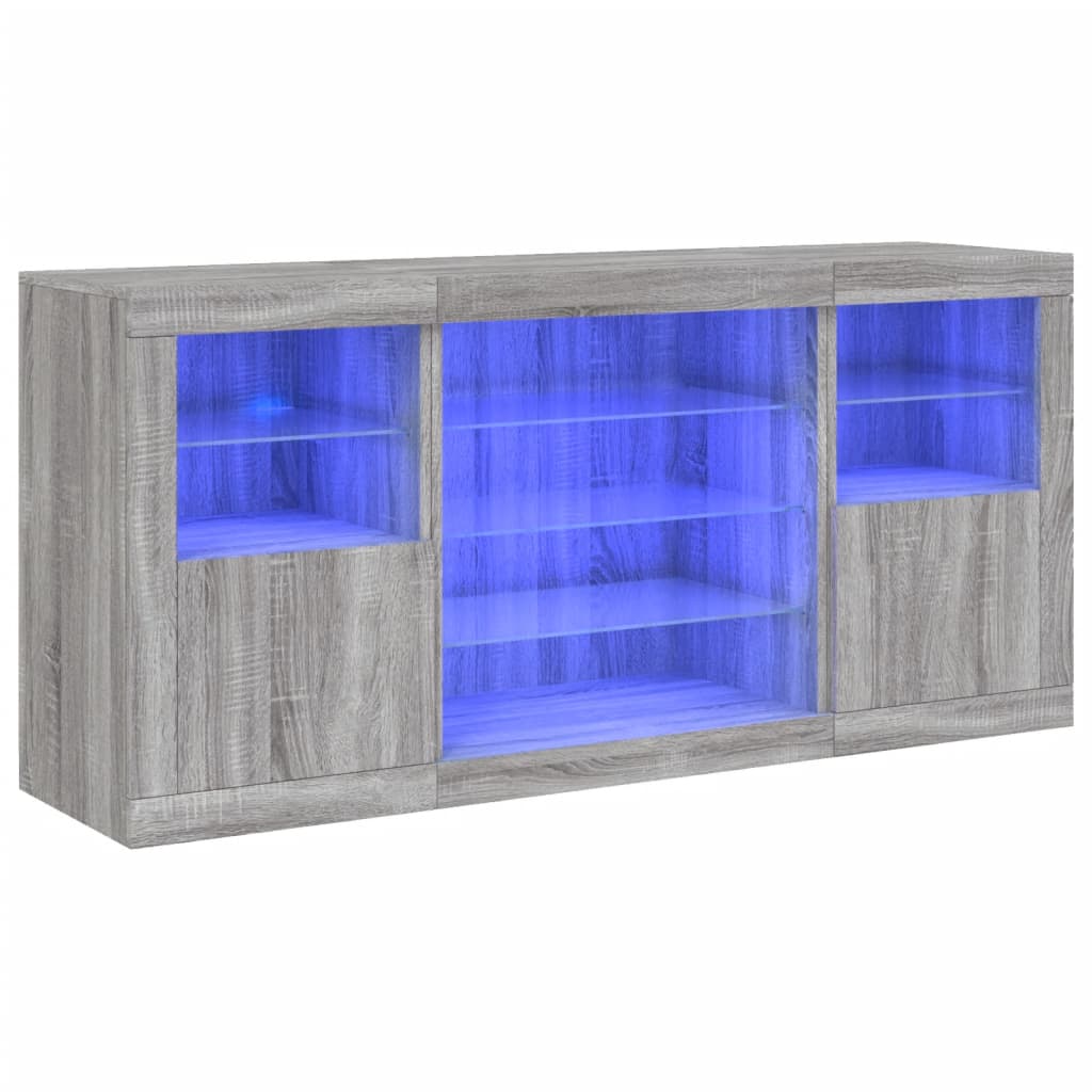 Vidaxl aparador com luzes led 142,5x37x67 cm cinzento sonoma