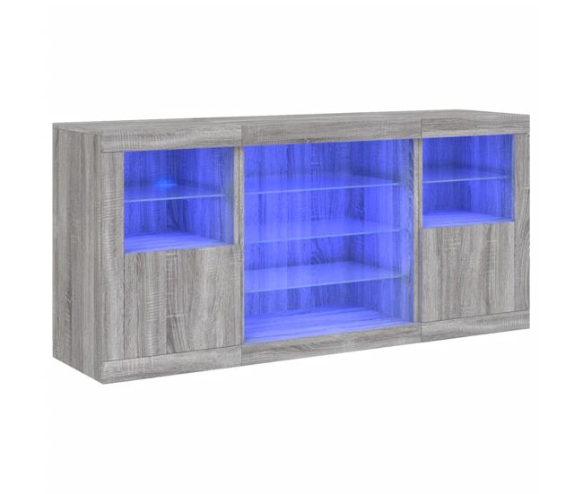 Vidaxl aparador com luzes led 142,5x37x67 cm cinzento sonoma