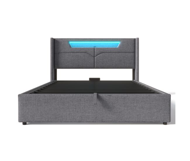 Cama estofada 160x200 - com função de carregamento usb tipo c e iluminação led - bege