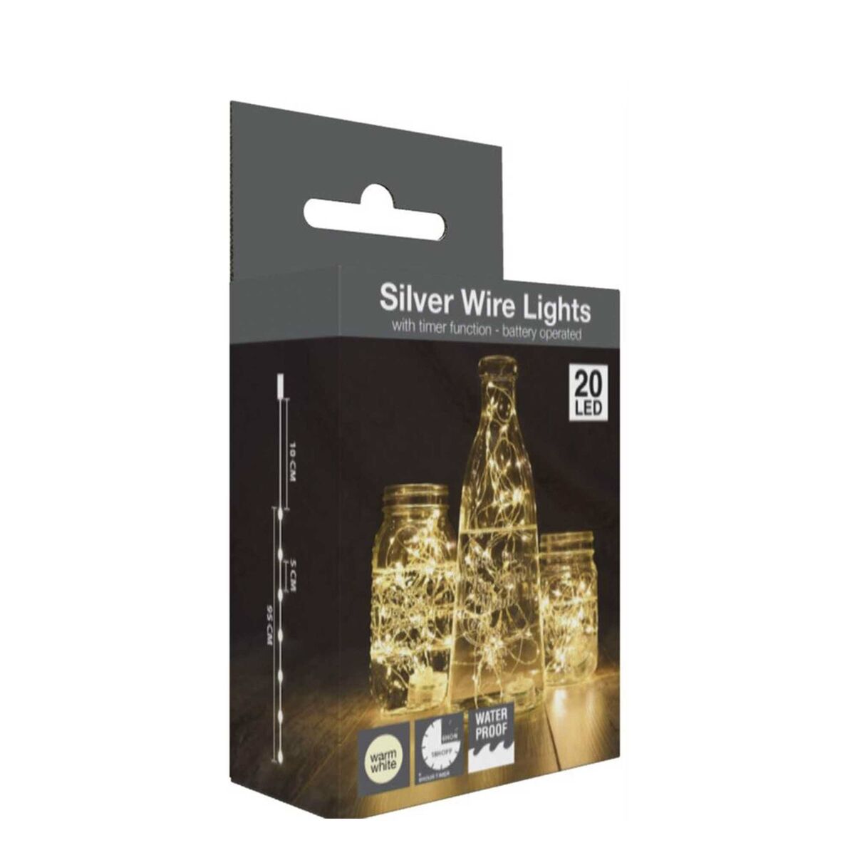 Luzes de corda silverwire well home com 20 micro leds brancos quentes e temporizador