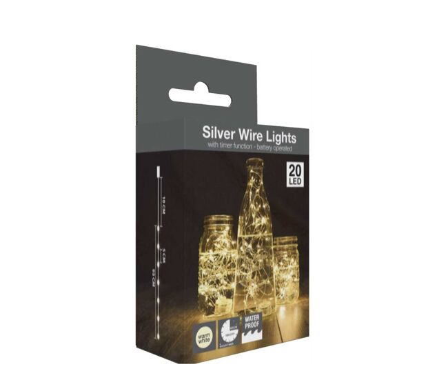 Luzes de corda silverwire well home com 20 micro leds brancos quentes e temporizador