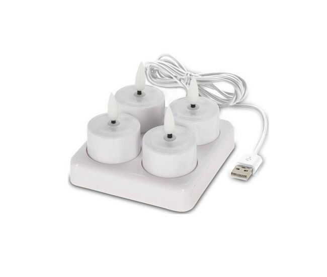 Well home conjunto de 4 velas led piscantes com base de carregamento - luzes quentes e aconchegantes para casa