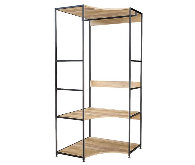 Lofi closet de canto aberto com 2 prateleiras e bar em carvalho cambriano e preto 80x175x80 cm