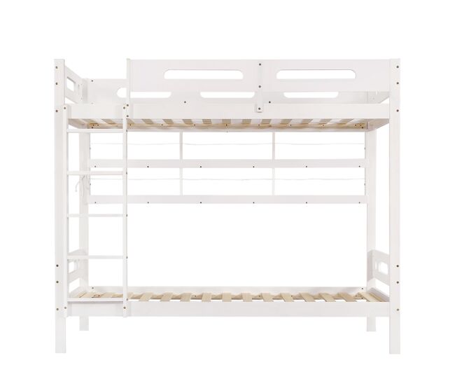 Cama alta infantil 90x200 - com grade de segurança, prateleira aberta, escada de cinco degraus, amplo espaço de armazenamento - branco