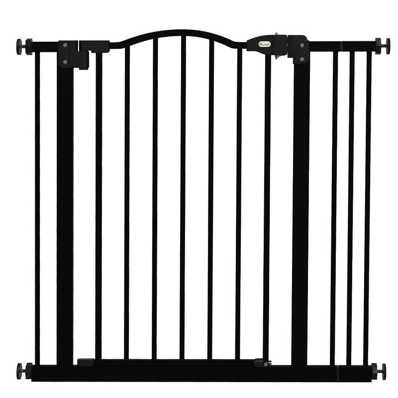 Pawhut barreira de segurança para cães barreira com largura ajustável 74-80 cm barreira para cães com extensão para escadas e portas preto