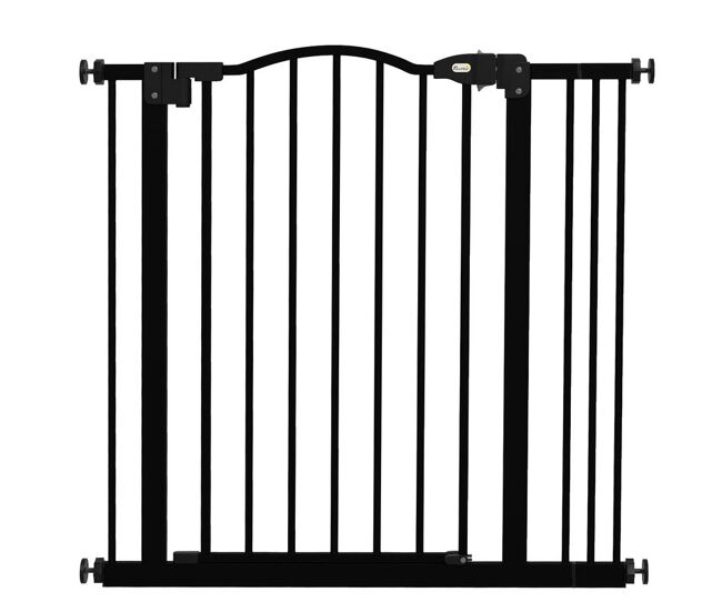 Pawhut barreira de segurança para cães barreira com largura ajustável 74-80 cm barreira para cães com extensão para escadas e portas preto
