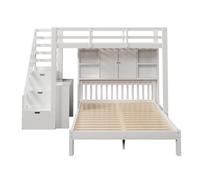 Beliche + 90200 cm + 140200 cm - multifuncional com estante, escada de armazenamento e mesa auxiliar - branco
