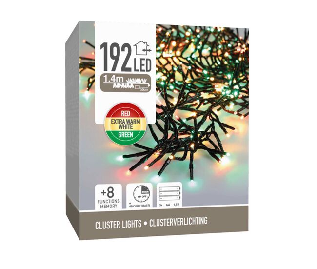 Well home 192 luzes de led, vermelho, verde e branco quente, com 8 funções e temporizador - 1,4 metros