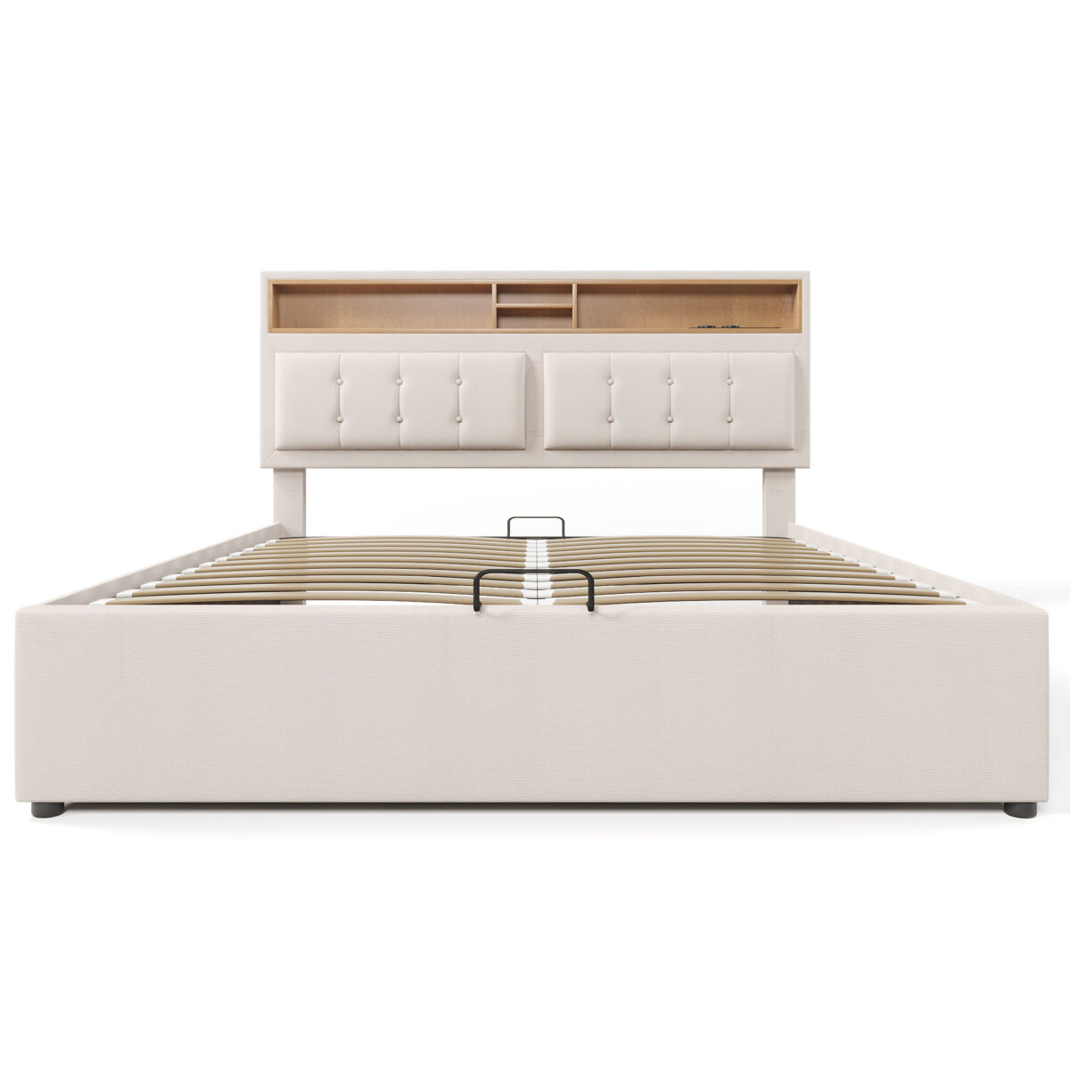 Cama estofada 140x200 cm - com porta usb c e cabeceira - bege