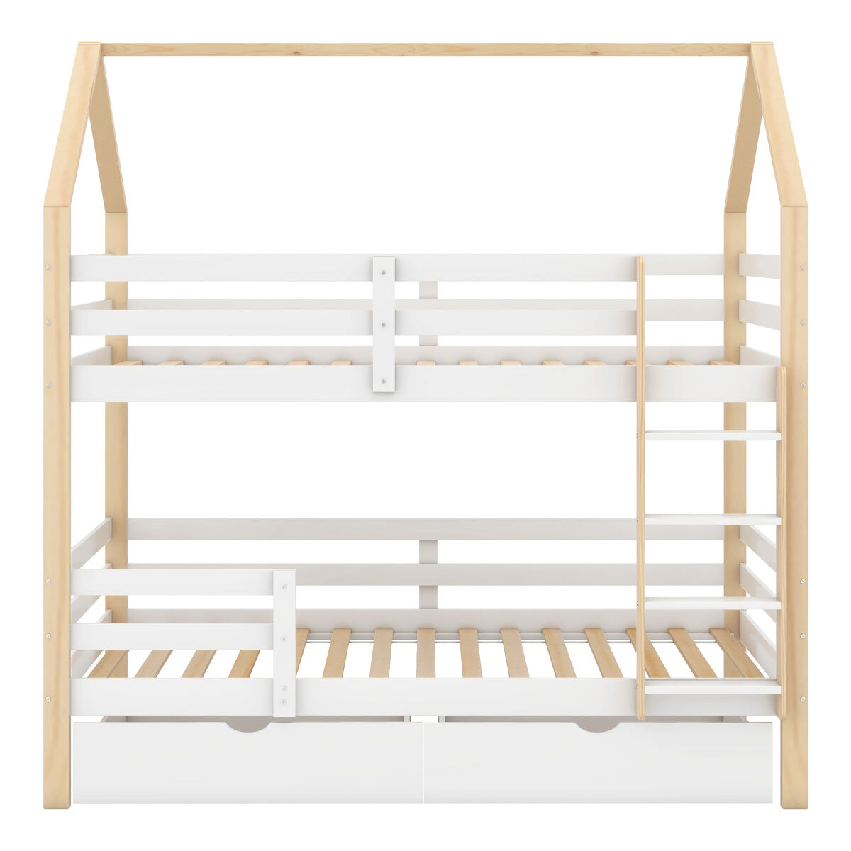 Cama infantil 90x200 - cama em forma de casa com gavetas grandes, dupla, sem colchão - branco+madeira
