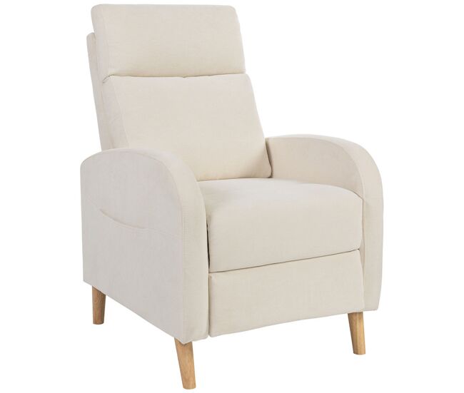 Homcom poltrona relax reclinável manual poltrona relax estofada em linho sintético com apoio para os pés e bolso lateral poltrona reclinável para