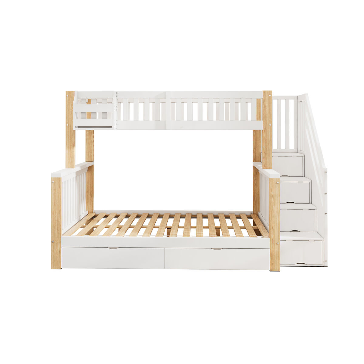 Cama beliche infantil - multifuncional com gaveta, estante e armário com escada - branco + natural