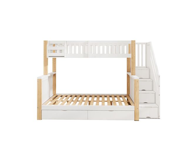 Cama beliche infantil - multifuncional com gaveta, estante e armário com escada - branco + natural