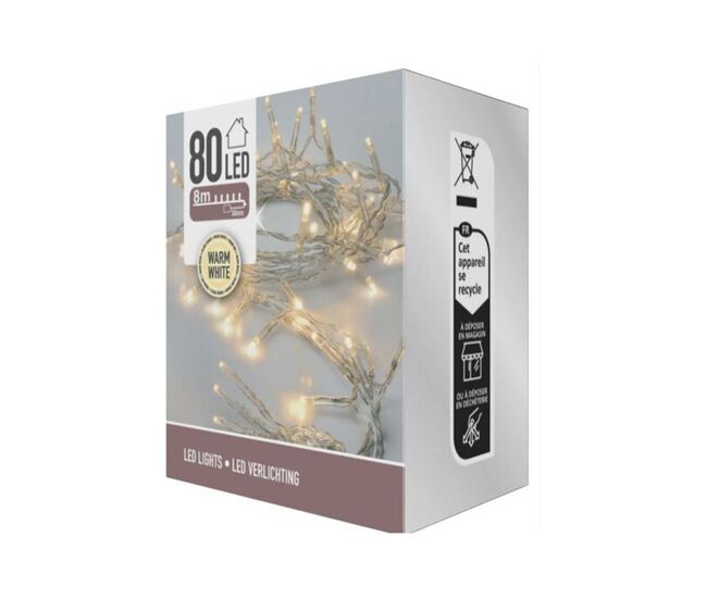 Well home 80 luzes de led branco quente com cabo transparente