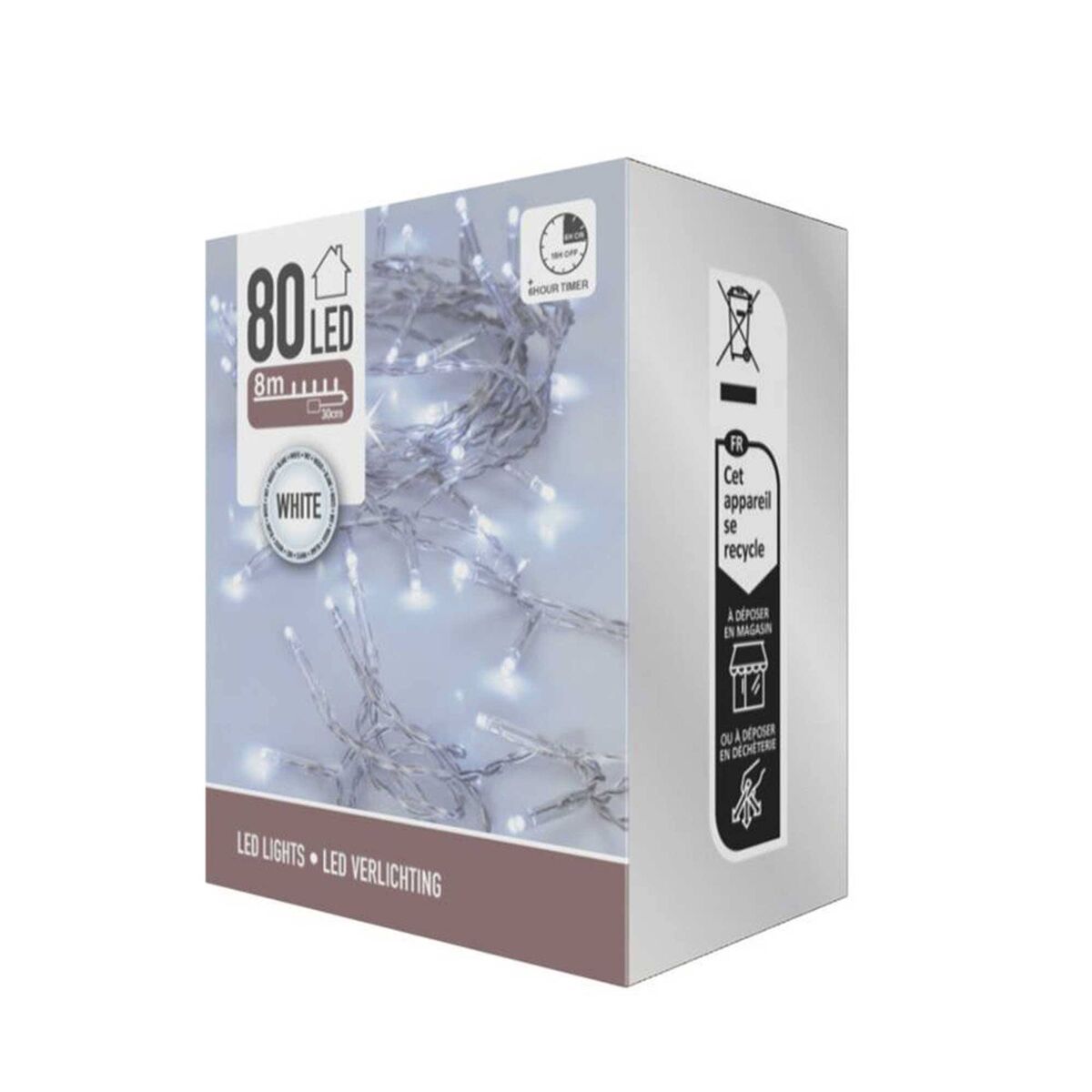 Luzes de corda led brancas well home 80 com temporizador e cabo transparente
