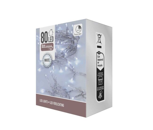 Luzes de corda led brancas well home 80 com temporizador e cabo transparente