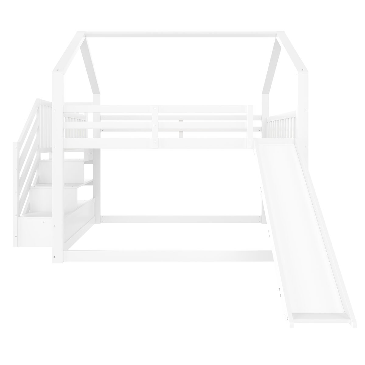 Cama beliche 140x200 cm - com escada de arrumação, escorrega, cama com grades - branco