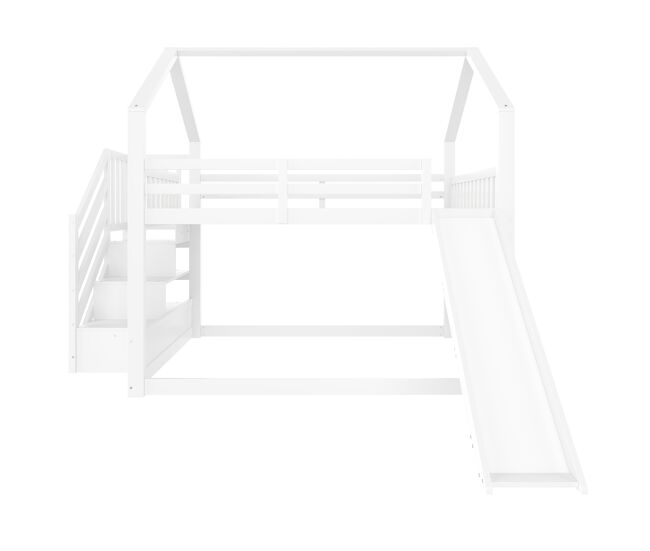 Cama beliche 140x200 cm - com escada de arrumação, escorrega, cama com grades - branco