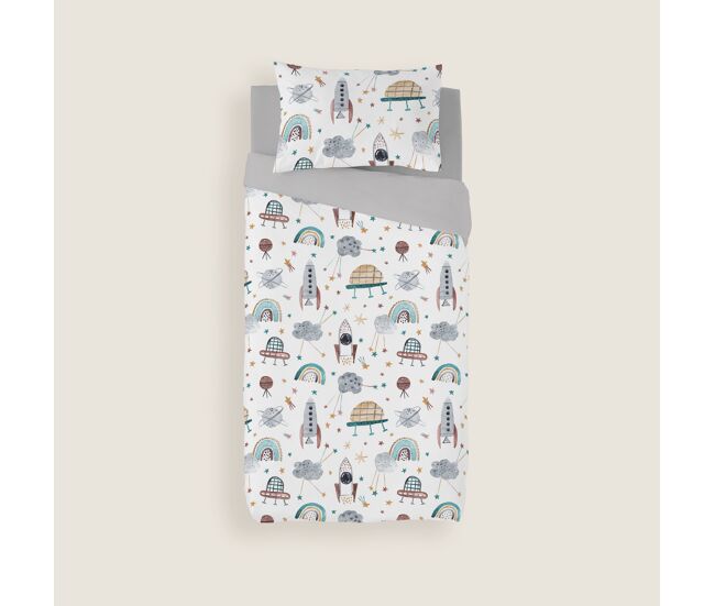 Naturals - capa de edredão estampada infantil cama 90 - algodão extra macio - inclui 1 fronha - rocket