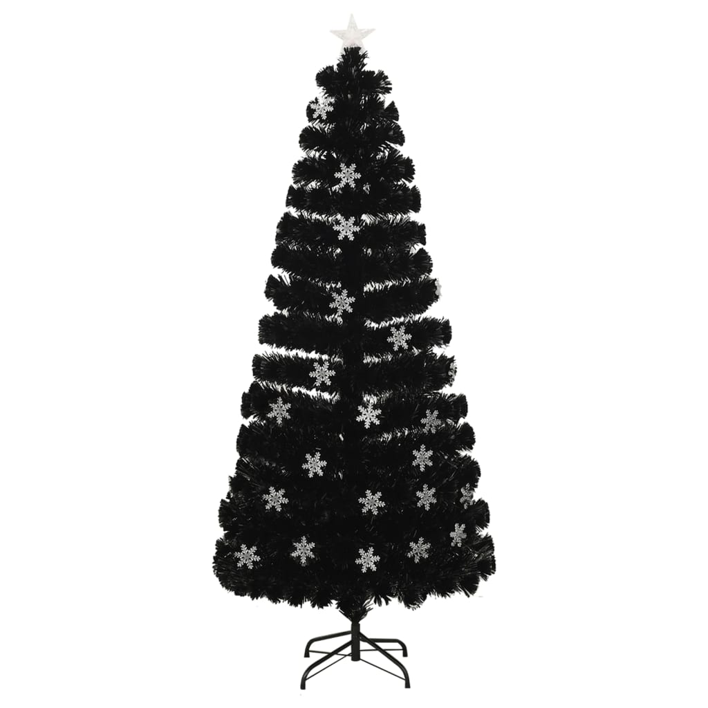 árvore de natal - pinheiro de natal com flocos de neve led 180 cm fibra ótica preto